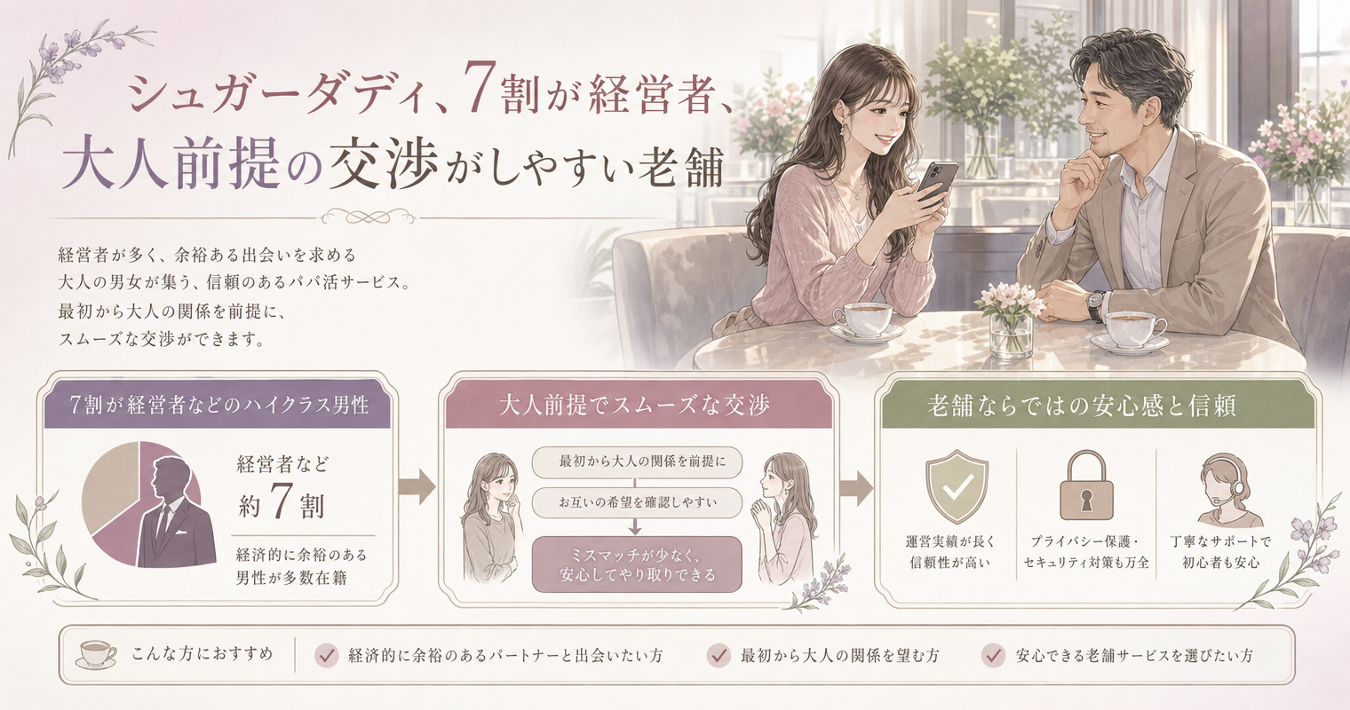 第1位:シュガーダディ、7割が経営者、大人前提の交渉がしやすい老舗