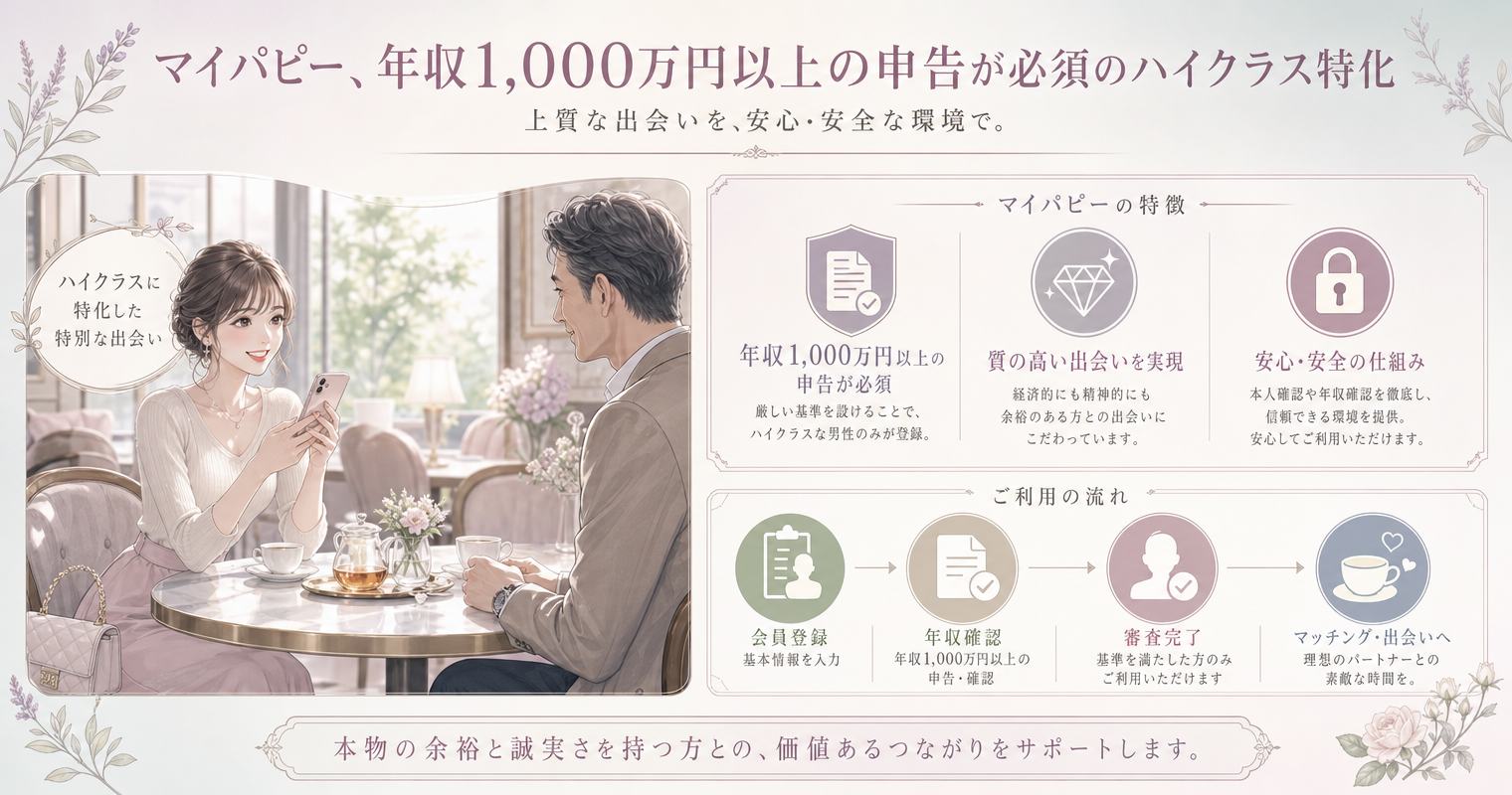 第5位:マイパピー、年収1,000万円以上の申告が必須のハイクラス特化