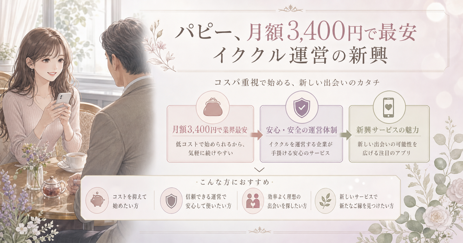 第8位:パピー、月額3,400円で最安、イククル運営の新興