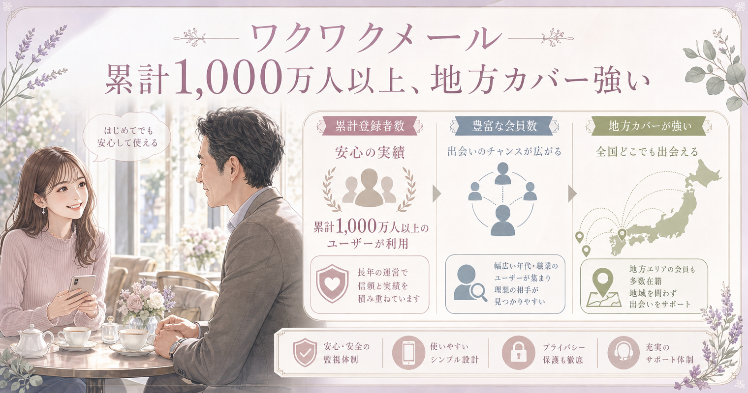 第9位:ワクワクメール、累計1,000万人以上、地方カバー強い